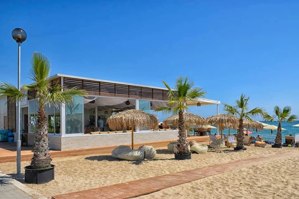 Beach bar under the palm trees